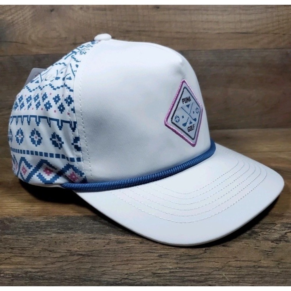 PUMA Men's 5-Panel Tech Snapback Golf Hat Cap White Glow - Blue NEW - Picture 3 of 10